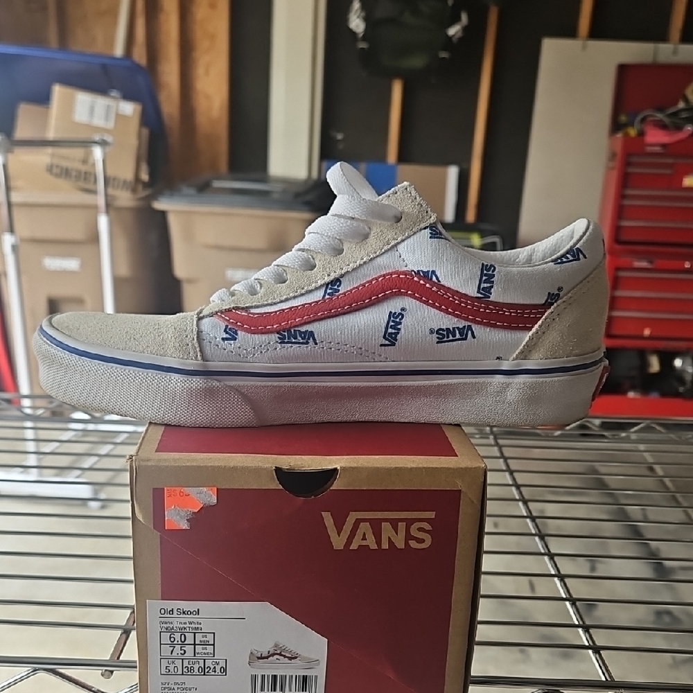 Vans White and Red Old Skool Sneakers